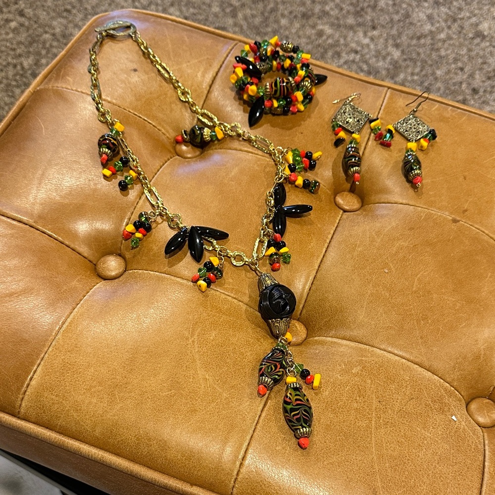 Colorful Beaded Necklace with Gold Chain